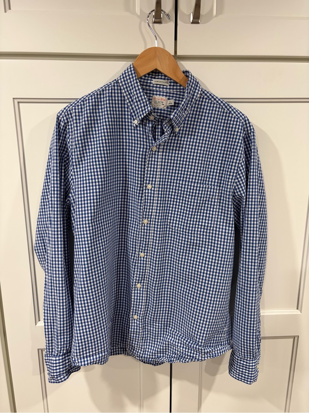 J. Crew Blue and White Gingham Button-Down Shirt
